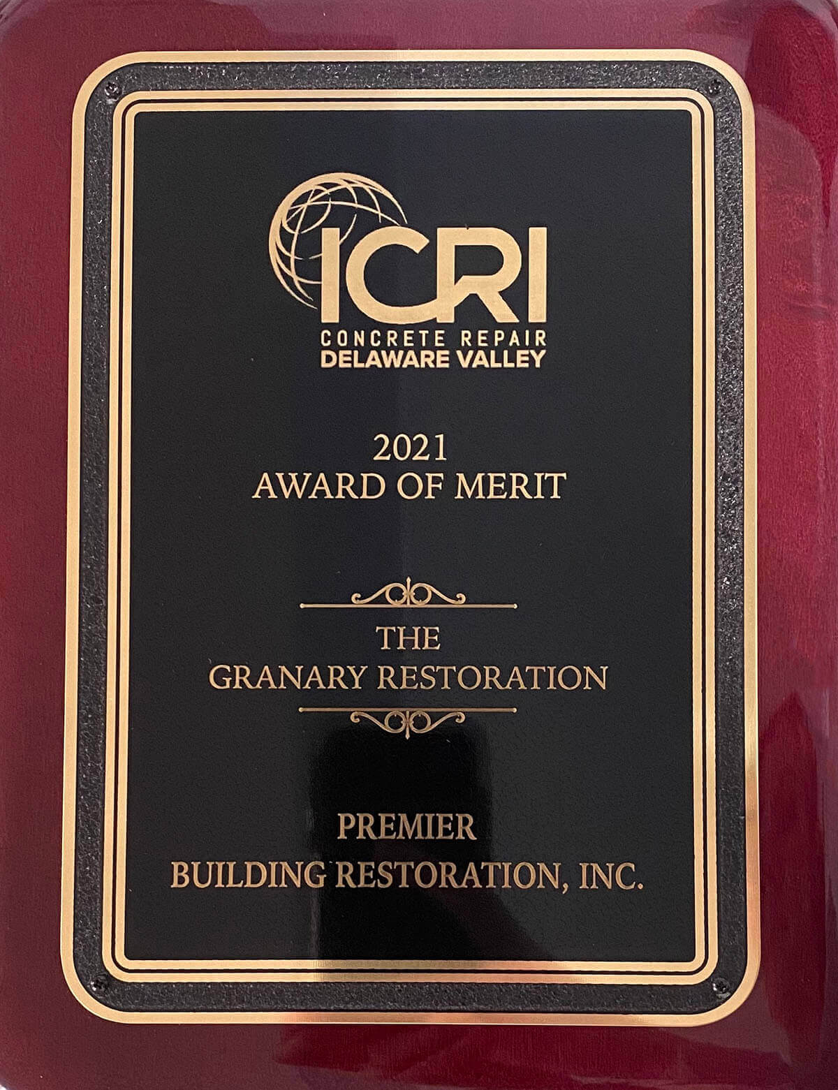 International Concrete Repair Institute Award of Merit for the concrete restoration at the Granary in Philadelphia, PA.